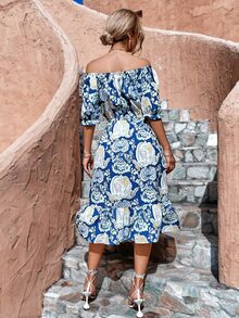 隨機花朵印花荷葉邊連衣裙 - 彩色 - 查看 2