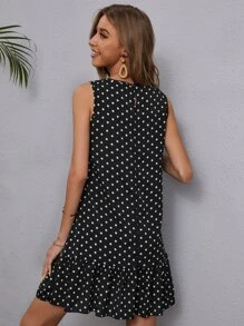 EMERY ROSE Polka Dot Ruffle Hem Dress,Tea Party Dress,Summer Dresses For Women