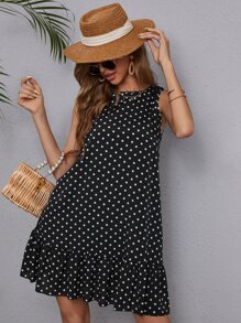 EMERY ROSE Polka Dot Ruffle Hem Dress,Tea Party Dress,Summer Dresses For Women