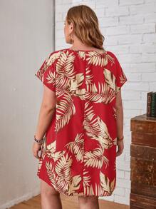 EMERY ROSE Plus Batwing Sleeve Tropical Print Dress - Red - View 2