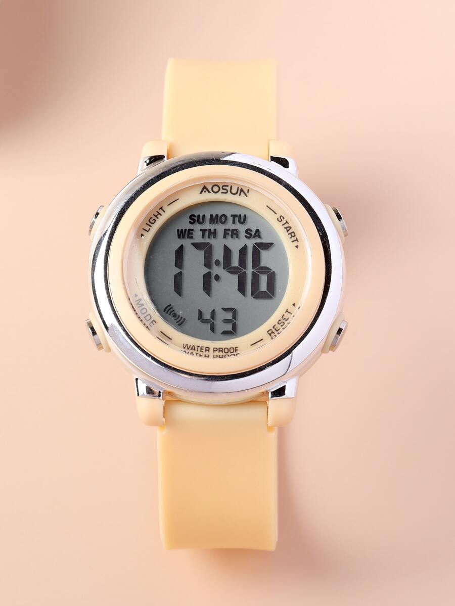 Water Resistant Round Electronic Watch - Yellow - View 1