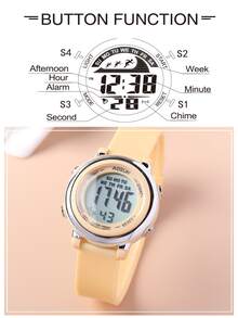 Water Resistant Round Electronic Watch - Yellow - View 3
