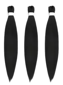 3pcs Long Straight Synthetic Hair Extension - Black - View 2
