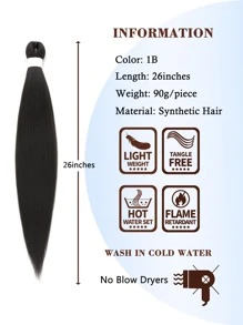 3pcs Long Straight Synthetic Hair Extension - Black - View 6