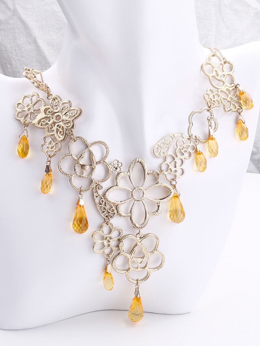 EMERY ROSE 花朵裝飾項鍊 - 金黃色 - 查看 1