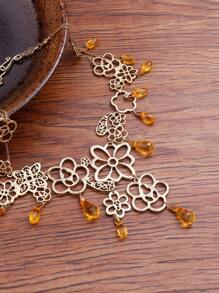 EMERY ROSE 花朵裝飾項鍊 - 金黃色 - 查看 4