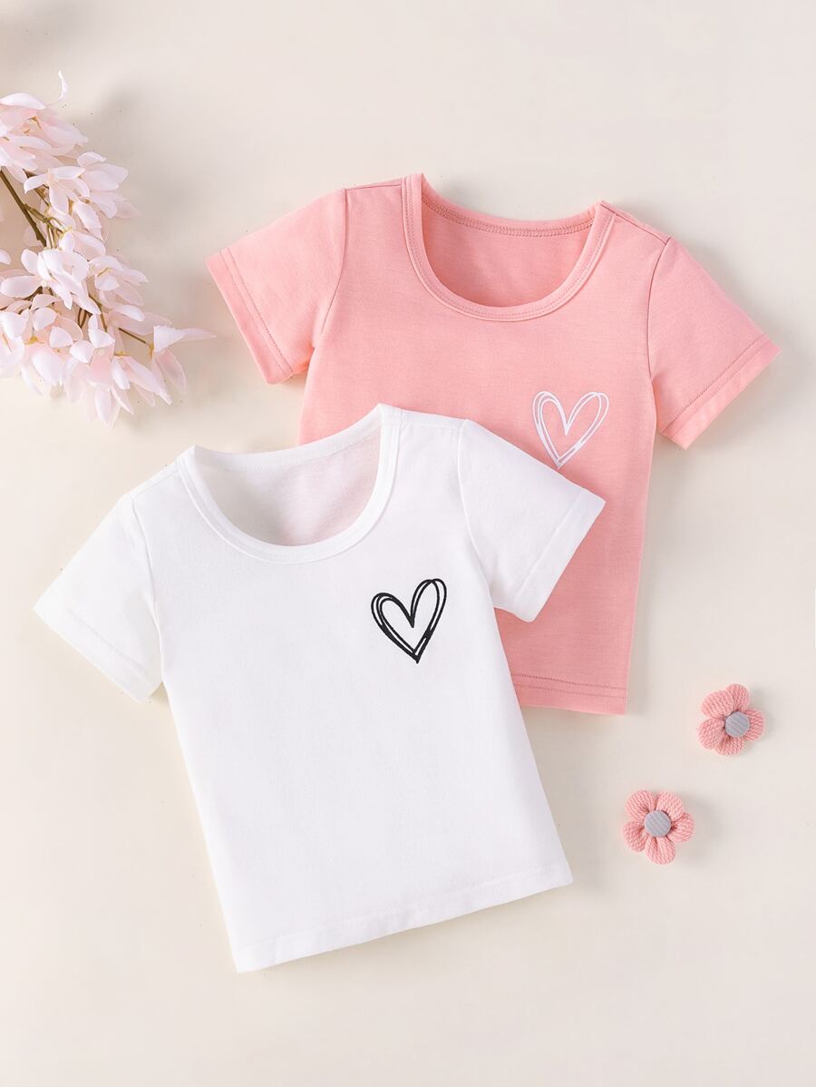 Baby 2pcs Heart Print Tee - Multicolor - View 1