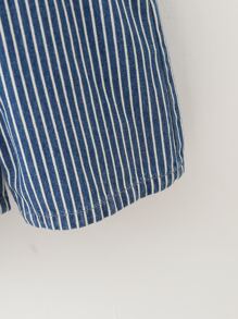 小男童條紋圖案補丁貼口袋牛仔連體短褲 - 中等水洗藍 - 查看 3