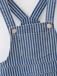 小男童條紋圖案補丁貼口袋牛仔連體短褲 - 中等水洗藍 - 查看 4