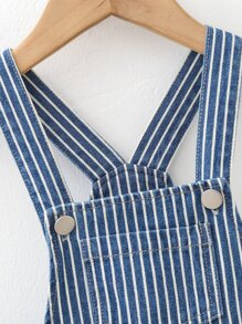 小男童條紋圖案補丁貼口袋牛仔連體短褲 - 中等水洗藍 - 查看 6