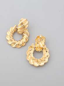 Bông tai thả hình học bằng kim loại có kết cấu - Vàng - Xem 2