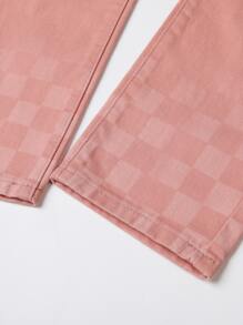 女孩棋盤格牛仔褲 - 粉色 - 查看 4