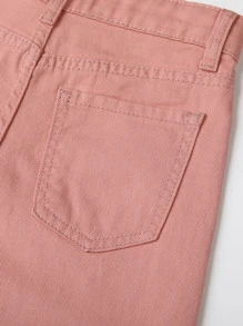 女孩棋盤格牛仔褲 - 粉色 - 查看 6