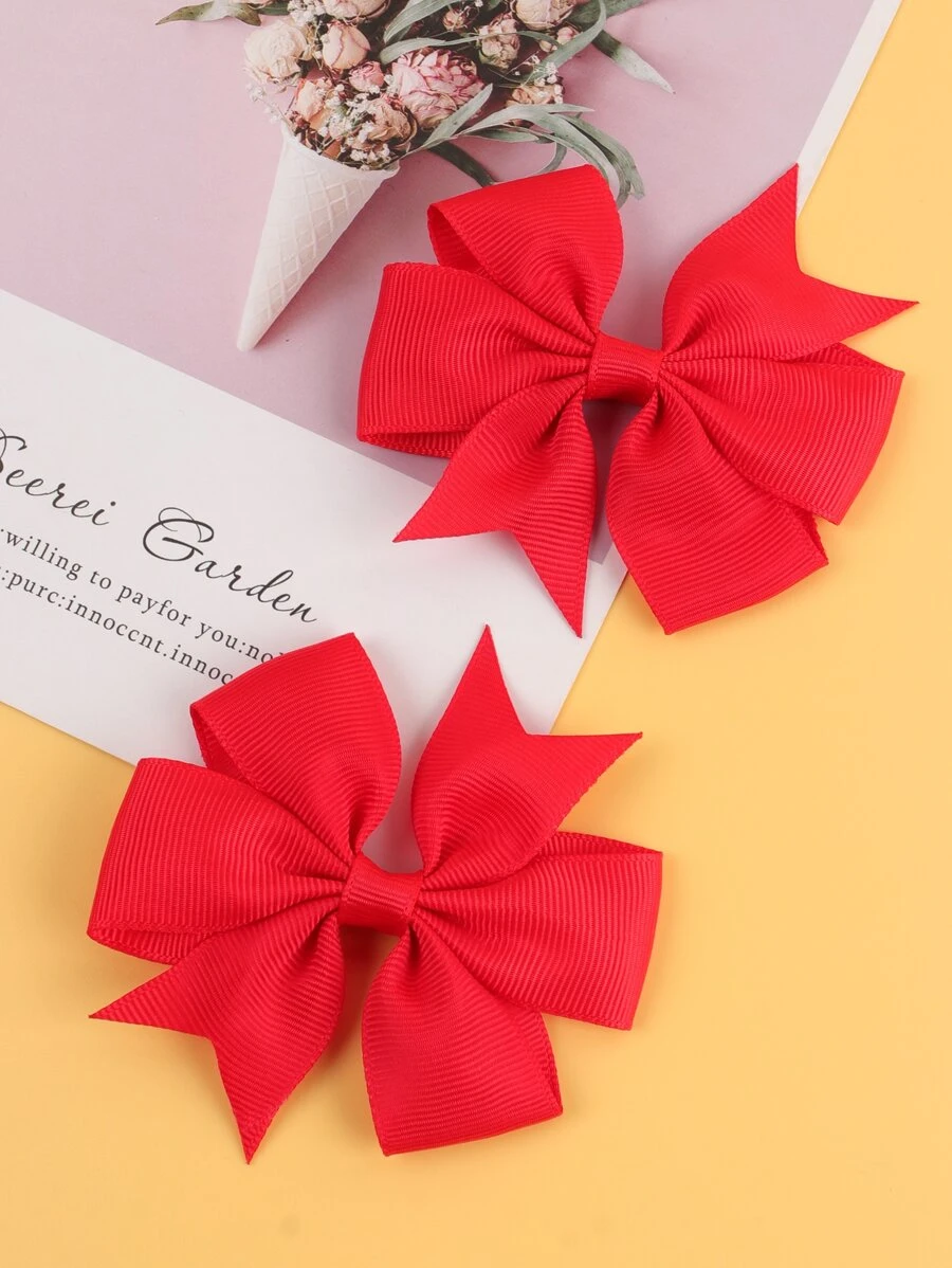2pcs Red Bow Hair Clips For Children, New Year Style - Red - View 1
