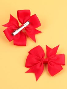 2pcs Red Bow Hair Clips For Children, New Year Style - Red - View 5
