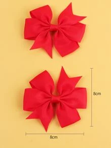 2pcs Red Bow Hair Clips For Children, New Year Style - Red - View 4