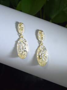 Metallic Rhinestone Decor Earrings - Yellow Gold - View 1