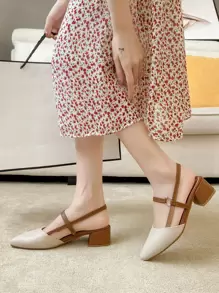 Fall/Winter Women's Fashionable And Versatile Work Shoes, French Style Pointed Toe Slip-On Sandals With Multiple Straps And High Heels, Elegant - Apricot - View 2