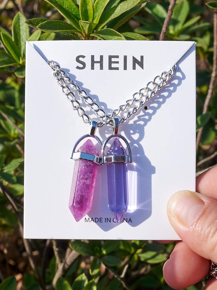 2入組情侶幾何吊墜項鍊 - 彩色 - 查看 1