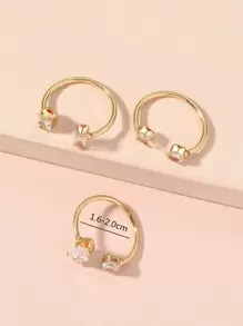 3pcs Cubic Zirconia Decor Cuff Ring - Yellow Gold - View 3
