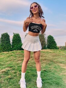 SHEIN EZwear 撞色滾邊字母圖案吊帶上衣 - 黑色 - 查看 5