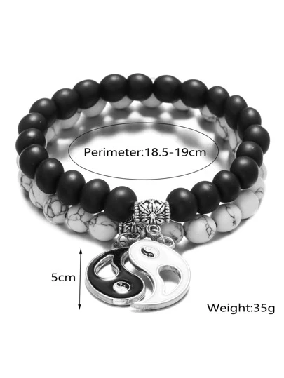 Dzsntsmgs 2Pcs Black White Beads Wrist Chain Decor Men Women Jewelry Bracelet Bangle Black White Dzsntsmgs 2Pcs Black White Beads Wrist Chain Decor Men Women Jewelry Bracelet Bangle Black White