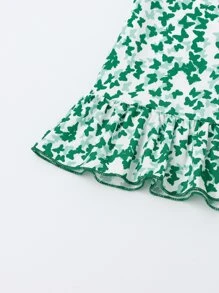 SHEIN Niñitas Vestido de tirantes con estampado de mariposa bajo con fruncido - Verde - Ver 4