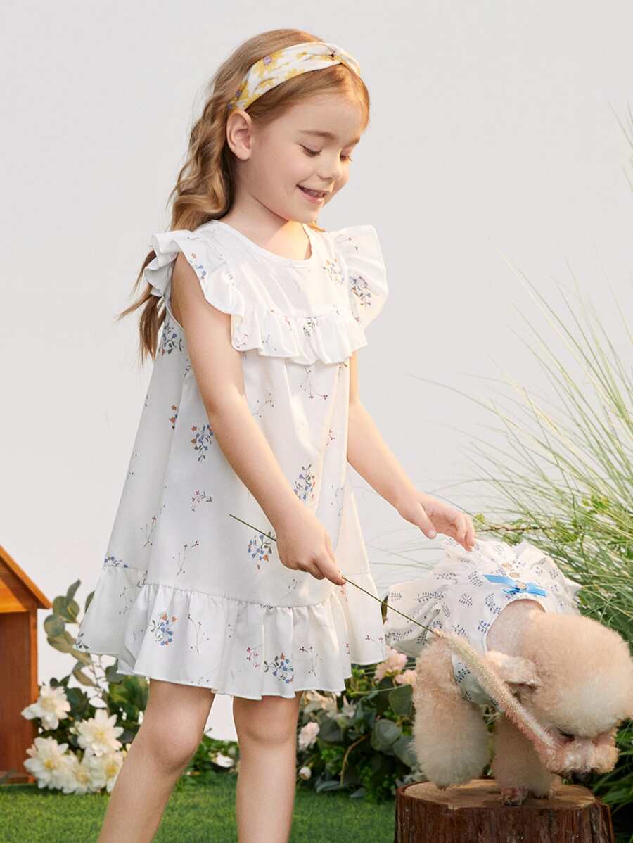 小女童印花荷葉邊洋裝