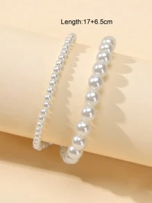假珍珠裝飾手鍊 - 白色 - 查看 5
