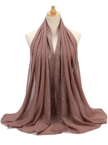 1條女士純色雪紡鑲嵌水晶頭巾 - 棕色 - 查看 1