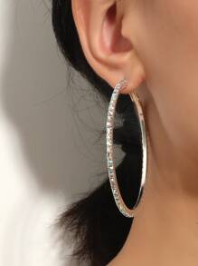 水鑽裝飾圓耳環 - 銀色 - 查看 3