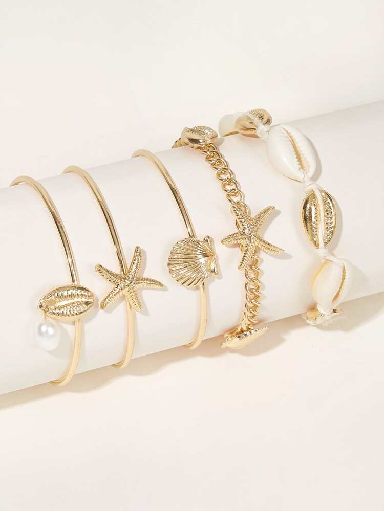 Starfish & Shell Decor Bracelet 5pcs