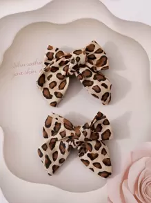 2个复古豹纹蝴蝶结发夹，适合14岁以上女孩，可爱头饰，与网络红人同款，通勤及秋冬季百搭。 - 彩色 - 查看 1