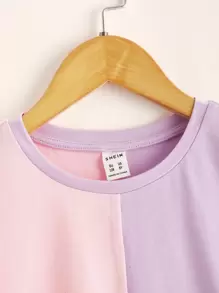 SHEIN 女孩撞色落肩T恤 - 彩色 - 查看 3