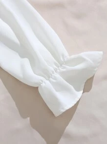 SHEIN LUNE 加露肩荷叶边饰结前荷叶边袖衬衫荷叶边上衣