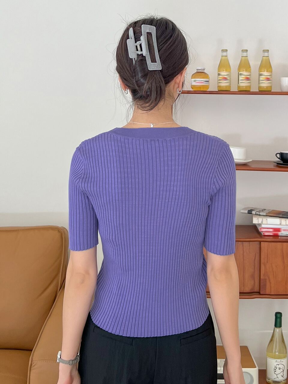 Scoop Neck Rib-knit Top