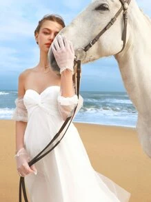 SHEIN Belle Váy cưới Xù Dây kéo màu trơn Hấp dẫn - trắng - Xem 2