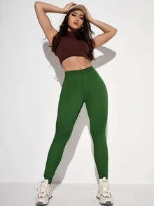 Solid Skinny Jeans - Green - View 5