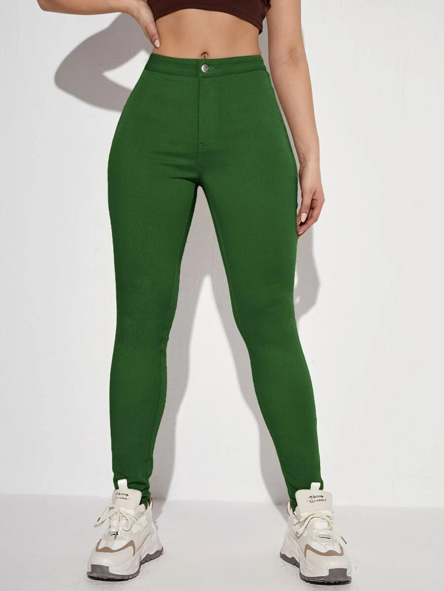 Solid Skinny Jeans - Green - View 1