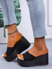 Minimalist Wedge Slide Sandals - Black - View 2