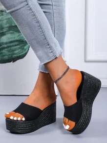 Minimalist Wedge Slide Sandals - Black - View 3