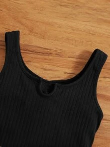 SHEIN Girls Striped Print Colourblock Paperbag Waist Belted Combo Romper - Black and White - View 4