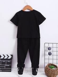 SHEIN Toddler Girls Letter Graphic Tee & Trousers - Black - View 2