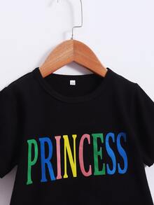 SHEIN Toddler Girls Letter Graphic Tee & Trousers - Black - View 3