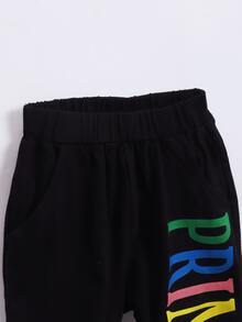 SHEIN Toddler Girls Letter Graphic Tee & Trousers - Black - View 6