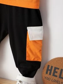 SHEIN Chàng trai trẻ Đồ họa Khẩu hiệu Khối màu Áo thun & Túi có nắp Đã vá Quần thể thao - Nhiều màu - Xem 5