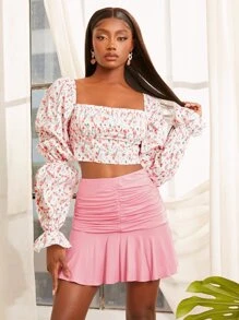 SHEINNeu 印花荷葉袖襯衫