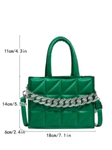 Quadratische Tasche mit Steppmuster, Kette Dekor - Grün - Übersicht 5
