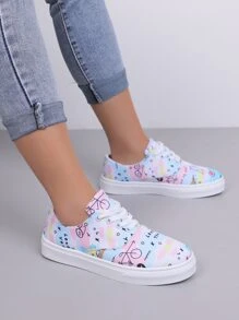 Letter & Cartoon Graphic Lace-up Front Canvas Shoes - Multicolor - View 3