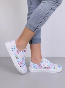 Letter & Cartoon Graphic Lace-up Front Canvas Shoes - Multicolor - View 5